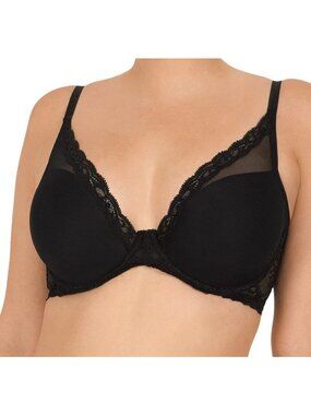 Natori Feathers Plunge T-Shirt Bra Underwire Black Lace Bra Women's 32DDD